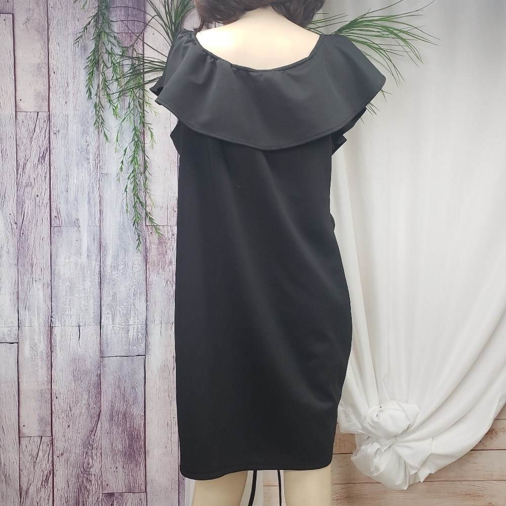 Black Rouched and Ruffled Cocktail Dress by Bloom Chic - Picture 3 of 13